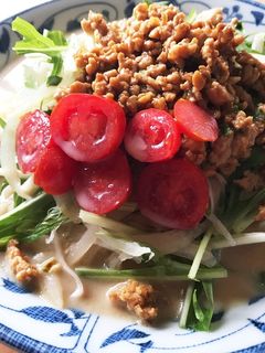 玉ねぎスライスと鶏そぼろの豆乳味噌冷麺-レシピのメイン写真