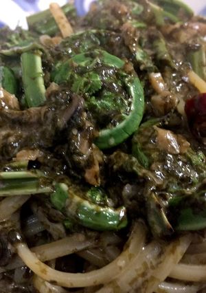 こごみと海苔の佃煮のクリームスパゲッティ-レシピのメイン写真