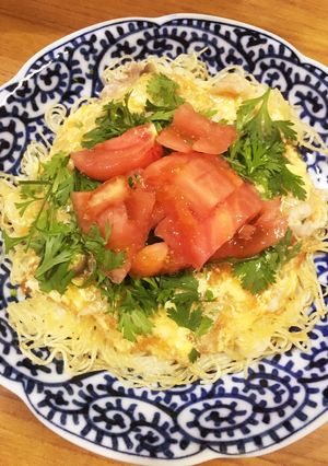 トマトの卵炒め風餡掛け＆パリパリそうめん-レシピのメイン写真