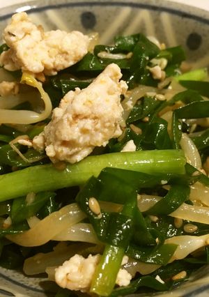 鶏ひき肉とニラ・もやしのピリ辛マヨ炒め✾-レシピのメイン写真