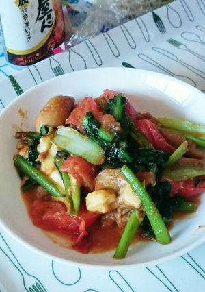 トマトと小松菜のとろとろチーズ焼肉炒め-レシピのメイン写真