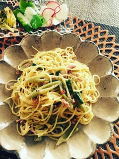 季節の山菜!フキと塩辛のクリームパスタ-レシピのメイン写真
