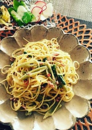 季節の山菜！フキと塩辛のクリームパスタ-レシピのメイン写真