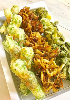 こごみと★塩昆布入りかき揚げ★竹輪天-レシピのメイン写真