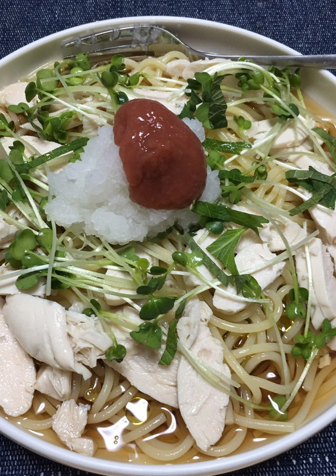 梅とささみと大葉のおろしスープパスタ-レシピのメイン写真