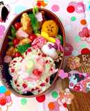梅型ご飯♡薔薇のふりかけ唐揚げ甘酢あん