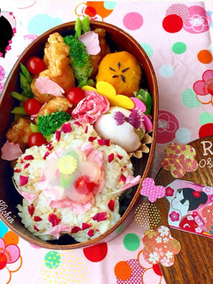 梅型ご飯♡薔薇のふりかけ唐揚げ甘酢あん-レシピのメイン写真