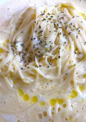 素麺アレンジ☆お手軽スープカルボナーラ-レシピのメイン写真