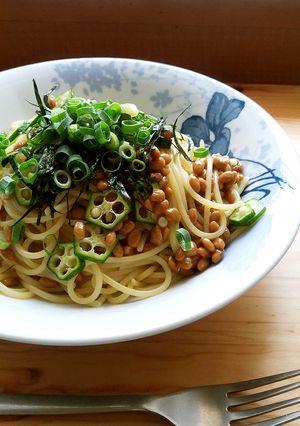 ねばシャキ簡単☆オクラと納豆の冷製パスタ-レシピのメイン写真