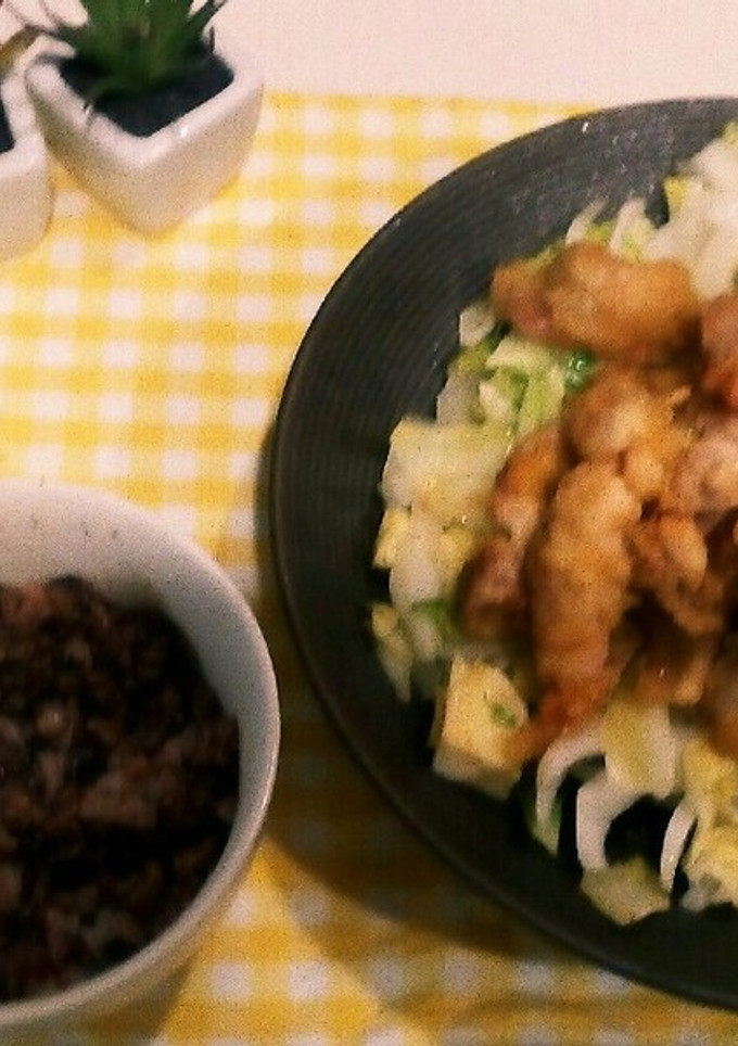 卵でふんわり♡鶏ももから揚げと野菜炒め！-レシピのメイン写真