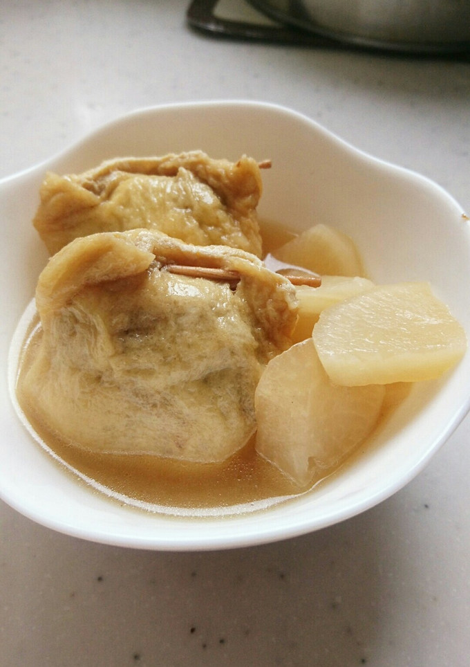 油揚げと豚ひき肉と豆腐の巾着煮！大根も-レシピのメイン写真