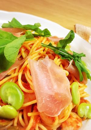 生ハムとルッコラのトマトクリームパスタ-レシピのメイン写真