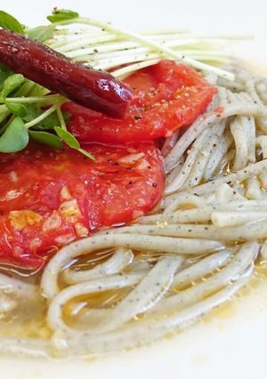 簡単！素麺のペペロンチーノ風★黒ごまめん-レシピのメイン写真