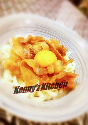 男の料理！にんにく香る、釜玉肉うどん！-レシピのメイン写真