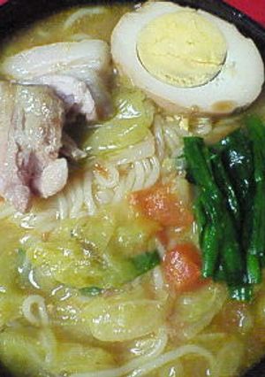 茹で豚バラと残り物野菜＋煮玉子でラーメン-レシピのメイン写真