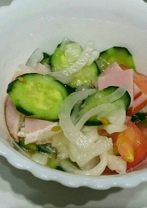きゅうり新玉ねぎトマトハムの酢の物。-レシピのメイン写真