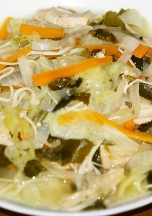 野菜と鶏むね肉をあおさスープで味付け-レシピのメイン写真