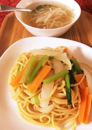 残り物で和風パスタ ＋α もやしスープ-レシピのメイン写真