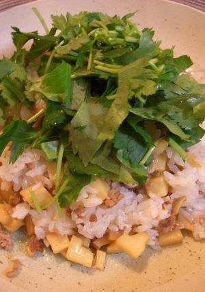 三つ葉たっぷり！挽肉♪竹の子DE混ぜご飯-レシピのメイン写真