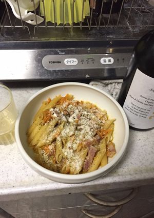 深夜の料理部。人参とベーコンのパスタ。-レシピのメイン写真