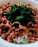 そぼろニラおひたし付丼簡単麺つゆ活用術❤