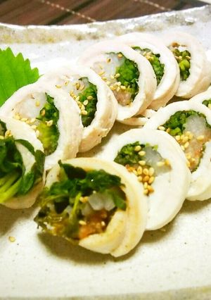 レンジで！柔らかささ身の梅しそ大根巻き♪-レシピのメイン写真