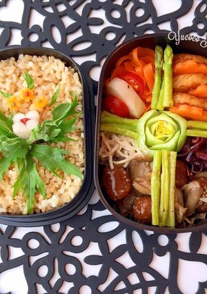 アスパラ十字架 漬物と水菜ブーケ玄米弁当-レシピのメイン写真