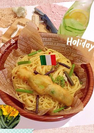 わらびペペロン♫と花ズッキーニのフリット-レシピのメイン写真