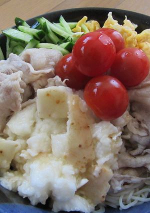 豚しゃぶとたたき長芋のぶっかけそうめん-レシピのメイン写真