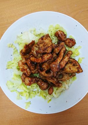 レンチン春キャベツに乗せたレンコン酢豚-レシピのメイン写真