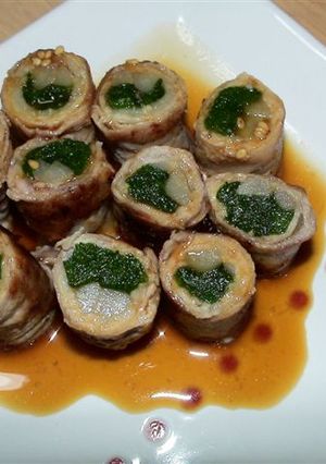 豚肉のにら・ごぼう巻き~わさび醤油で♪-レシピのメイン写真