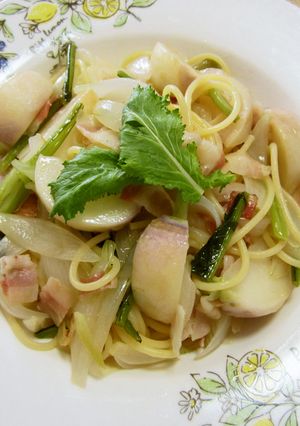 すみれ蕪と新玉ねぎのスパゲッティ-レシピのメイン写真