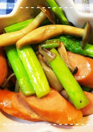 簡単！アスパラとウインナーのめんつゆ煮-レシピのメイン写真