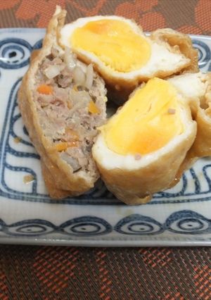 いなり揚げにお肉や卵を入れた煮物-レシピのメイン写真