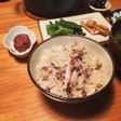 糠秋刀魚の炊き込みご飯、梅干し添え