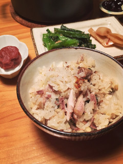 糠秋刀魚の炊き込みご飯、梅干し添え-レシピのメイン写真