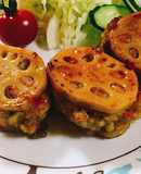 豆腐ハンバーグのれんこんはさみ焼き