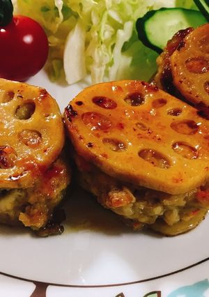 豆腐ハンバーグのれんこんはさみ焼き-レシピのメイン写真
