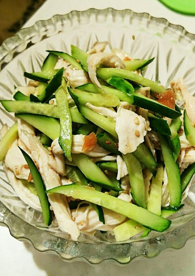 蒸し鶏と胡瓜の梅和え-レシピのメイン写真