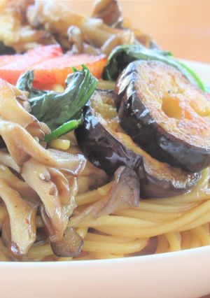 ベーコンと茄子と舞茸の和風だし醤油パスタ-レシピのメイン写真