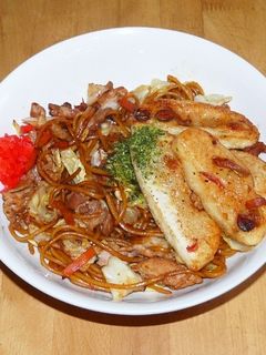 揚げ餅 with 焼そば/そば・うどん-レシピのメイン写真