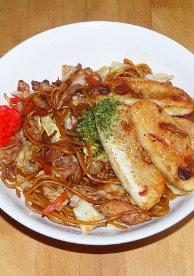 揚げ餅 with 焼そば／そば・うどん-レシピのメイン写真