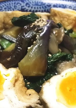 茄子と舞茸、きんちゃく卵の旨煮-レシピのメイン写真