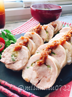 鶏もも蒸し鶏☆ネギチーズチキンロール-レシピのメイン写真