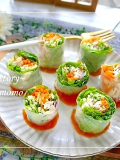 生春巻きのコツ♪野菜とチキンの生春巻き-レシピのメイン写真