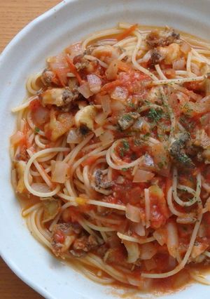 蝦夷アワビとサンロードトマトのパスタ-レシピのメイン写真