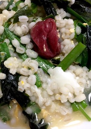 ひとりランチ♪にら玉雑炊＊焼き梅添え-レシピのメイン写真
