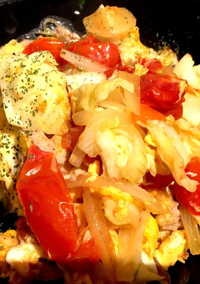 ご飯がすすむ！トマトと卵の野菜炒め-レシピのメイン写真