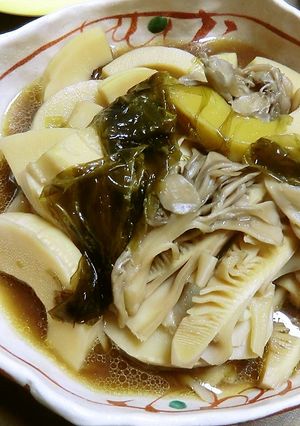 真竹と岩ノリとマイタケのゴマ風味煮物-レシピのメイン写真
