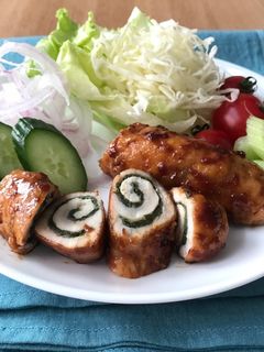 鶏ささみの青しそロール梅照り焼き-レシピのメイン写真